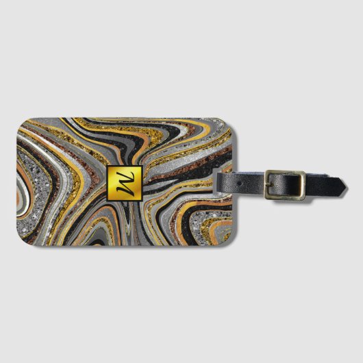 Étiquette À Bagage Chic Sparkle Parties scintillant marbre art gris o (Devant Horizontal)