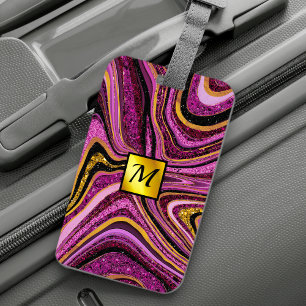 Étiquette À Bagage Chic Sparkle Parties scintillant marbre art rose o