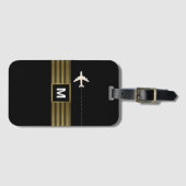 Étiquette À Bagage Chic Stripes sur le noir monogrammé (Devant Horizontal)