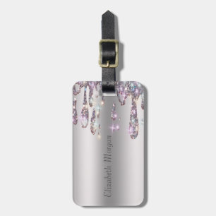 Étiquette À Bagage Chic Tendance, Rayures Gouttes de Paillettes Argen