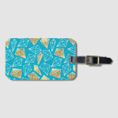 Étiquette À Bagage Chic Turquoise Aqua Blue Gold Diamonds (Devant Horizontal)