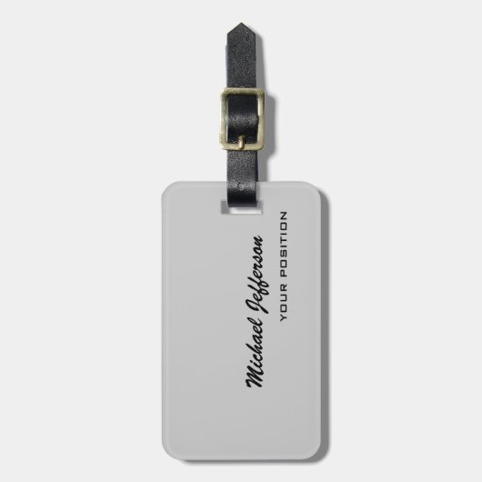 Étiquette À Bagage Chic Unique Script Gris (Devant Vertical)