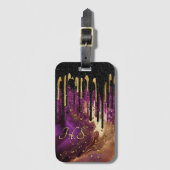 Étiquette À Bagage Chic violet et or agate parties scintillant goutte (Devant Vertical)