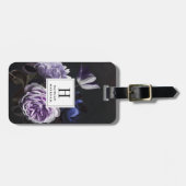 Étiquette À Bagage Chic Violet foncé Bouquet floral Monogramme (Devant horizontal)