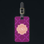 Étiquette À Bagage Chic violet girly grec clé motifs monogramme<br><div class="desc">Chic girly moderne élégant design décoratif clé grecque violet et bordeaux géométrique abstrait design motif, le mignon contemporain grec clé abstrait motif géométrique dans violet et bordeaux donnent à ce design audacieux un look contemporain et classique. Cadeaux uniques cool pour elle. Personnalisez le monogramme personnalisé avec vos propres initiales ou...</div>