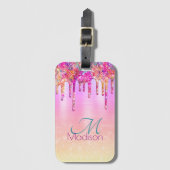 Étiquette À Bagage Chic violet orange ombre parties scintillant goutt (Devant Vertical)