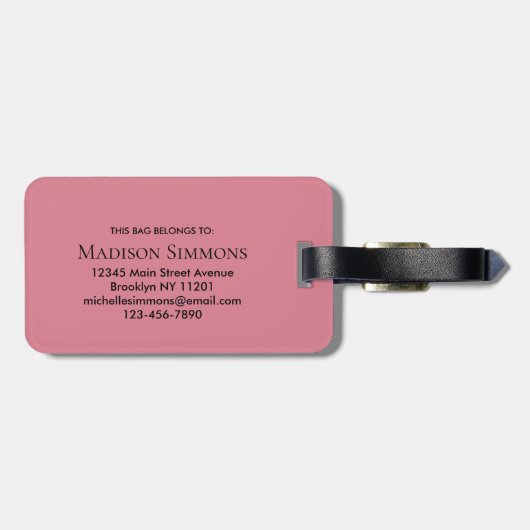 Étiquette À Bagage Chic World Traveler Map Pink Monogramme Nom Script (Dos horizontal)