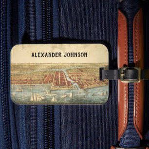 Étiquette À Bagage Chicago Antique Map, LaSalle Street et River