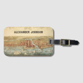 Étiquette À Bagage Chicago Antique Map, LaSalle Street et River (Devant Horizontal)