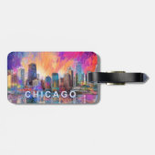 Étiquette À Bagage Chicago Skyline Abstrait Art (Dos horizontal)