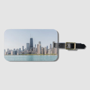 Étiquette À Bagage Chicago Skyline Avec Le Lac Michigan