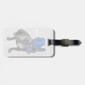 Étiquette À Bagage Chien à tête bleue avec chapeau bleu et moustache (Dos horizontal)