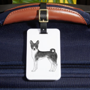 Étiquette À Bagage Chien Basenji Mignon En Noir Et Blanc & Texte Pers