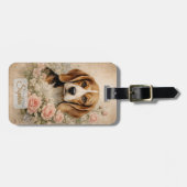 Étiquette À Bagage Chien Beagle avec des Roses (Devant horizontal)