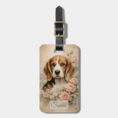 Étiquette À Bagage Chien Beagle avec des Roses (Devant Vertical)