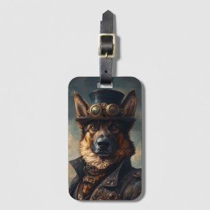 Étiquette À Bagage Chien berger allemand Steampunk en haut-de-forme
