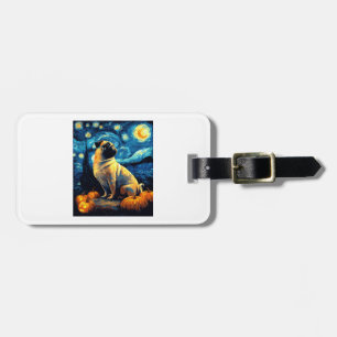 Étiquette À Bagage Chien carlin de la nuit étoilée de van gogh Hallow