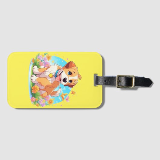 Étiquette À Bagage Chien chiot mignon (Devant Horizontal)