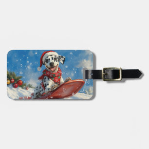 Étiquette À Bagage Chien Dalmatien en Luge Laissez Tomber la Neige No