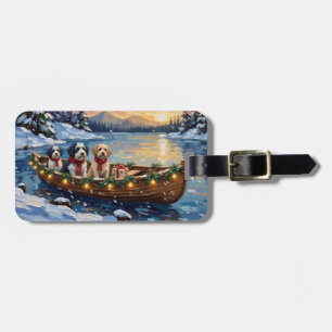 Étiquette À Bagage Chien de berger anglais ancien Noël Bateau Fêtes