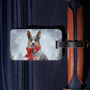 Étiquette À Bagage Chien de berger australien à Noël dans la neige