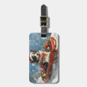 Étiquette À Bagage Chien de berger australien en Noël à Sledge (Devant Vertical)