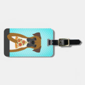 Étiquette À Bagage Chien de boîte mangeant tranche de pizza (Devant horizontal)