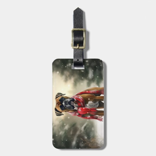 Étiquette À Bagage Chien de boxe en Noël de neige (Devant Vertical)