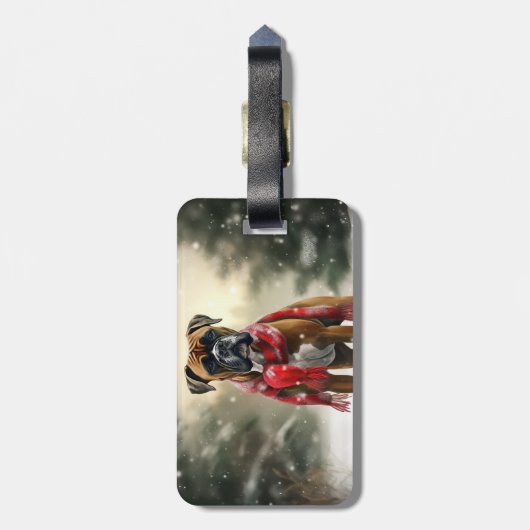 Étiquette À Bagage Chien de boxe en Noël de neige (Dos Vertical)