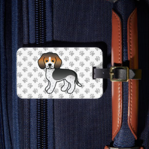 Étiquette À Bagage Chien de dessin animé mignon Beagle à tiques bleue