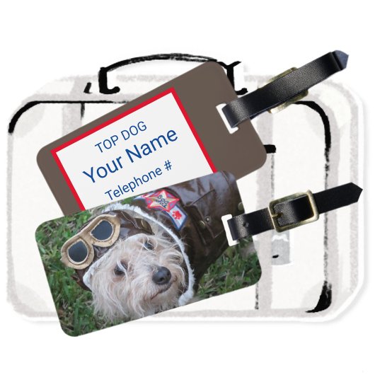 Étiquette À Bagage Chien de dessus mignon en Aviator Uniform