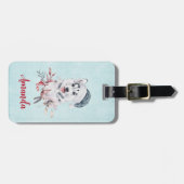 Étiquette À Bagage Chien de Noël Husky dans un chapeau de Père Noël (Devant horizontal)