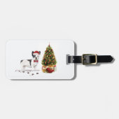 Étiquette À Bagage Chien de Noël Noir et Blanc (Devant horizontal)