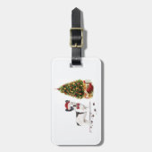 Étiquette À Bagage Chien de Noël Noir et Blanc (Devant Vertical)