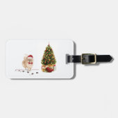 Étiquette À Bagage Chien de Noël poméranien drôle avec arbre (Devant horizontal)