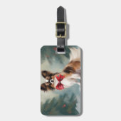 Étiquette À Bagage Chien de Papillon à Noël de neige (Devant Vertical)