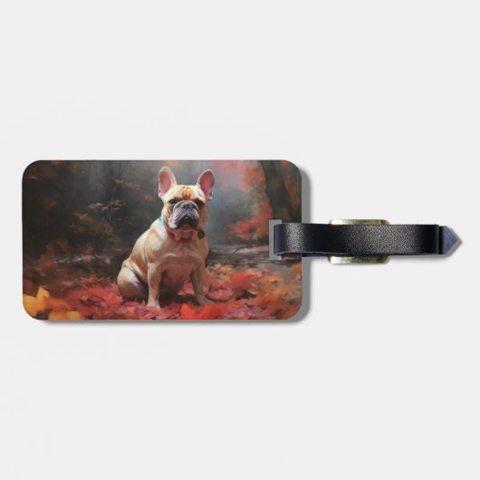 Étiquette À Bagage Chien de taureau français en automne Leaves automn (Dos horizontal)