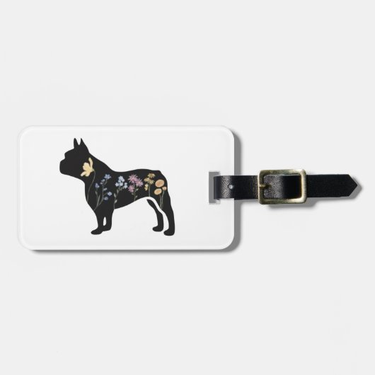 Étiquette À Bagage Chien de taureau français fleur sauvage (Devant horizontal)