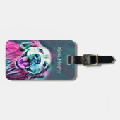 Étiquette À Bagage Chien d'or retriever souriant en couleurs néon (Devant horizontal)