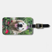 Étiquette À Bagage Chien doré souriant parmi les fleurs (Devant horizontal)