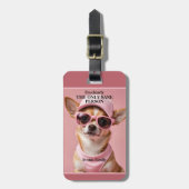 Étiquette À Bagage Chien drôle en rose mignon fille (Devant Vertical)
