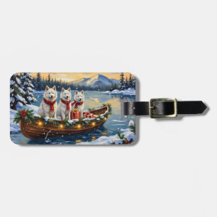 Étiquette À Bagage Chien Esquimau Américain Blanc Noël Bateau Fêtes