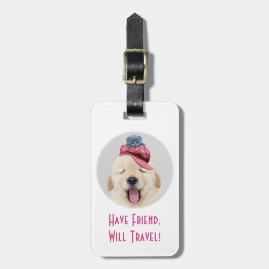 Étiquette À Bagage Chien et chat mignon, Voyage, Personnaliser le mes (Devant Vertical)