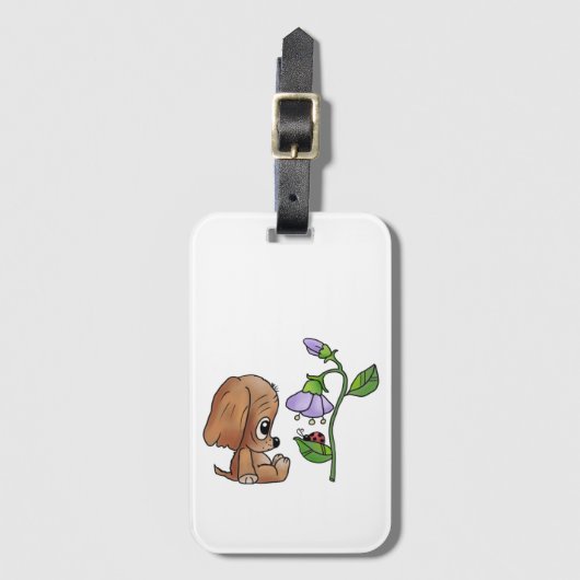 Étiquette À Bagage Chien et fleur   (Devant Vertical)