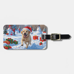 Étiquette À Bagage Chien Labrador courant dans la neige avec un chape