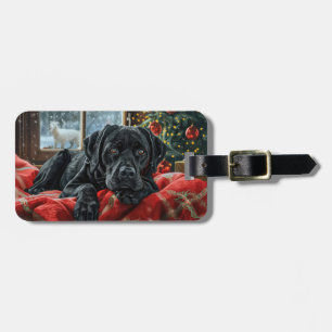 Étiquette À Bagage Chien Labrador Noir Noël Festif