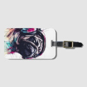 Étiquette À Bagage Chien mignon avec casque couleur d'eau illustratio (Devant Horizontal)