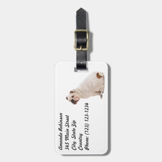 Étiquette À Bagage Chien mignon blanc taureau (Devant Vertical)