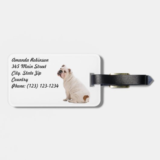 Étiquette À Bagage Chien mignon blanc taureau (Dos horizontal)