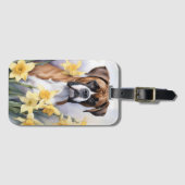 Étiquette À Bagage Chien mignon De Boxe Avec Daffodiles Jaunes Aquare (Devant Horizontal)